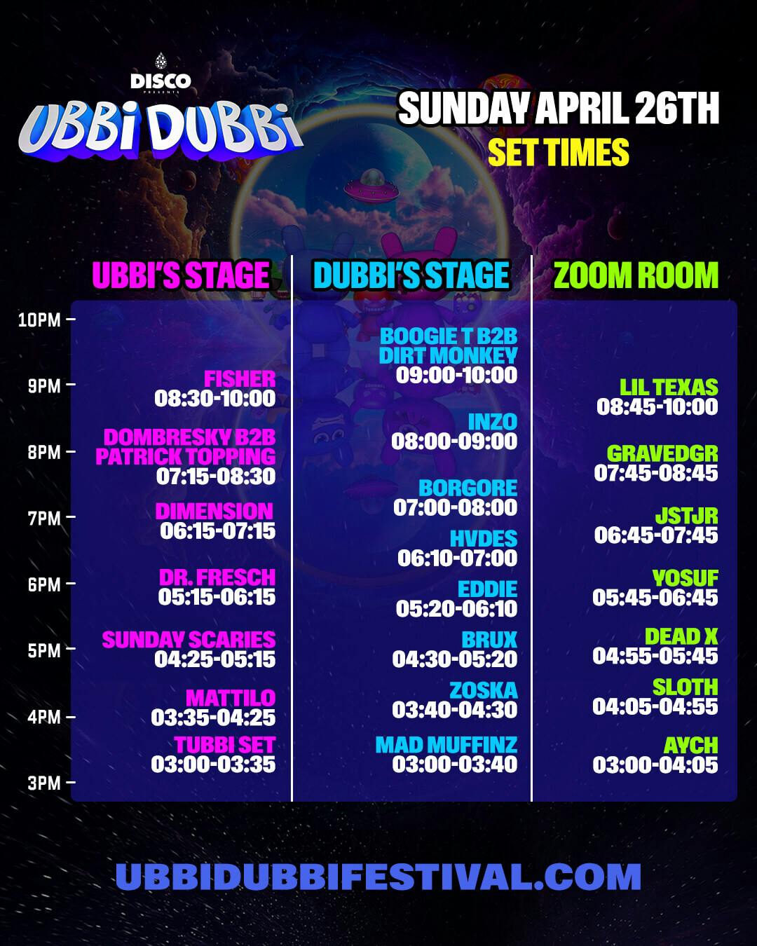 ubbi dubbi 2025 schedule sunday