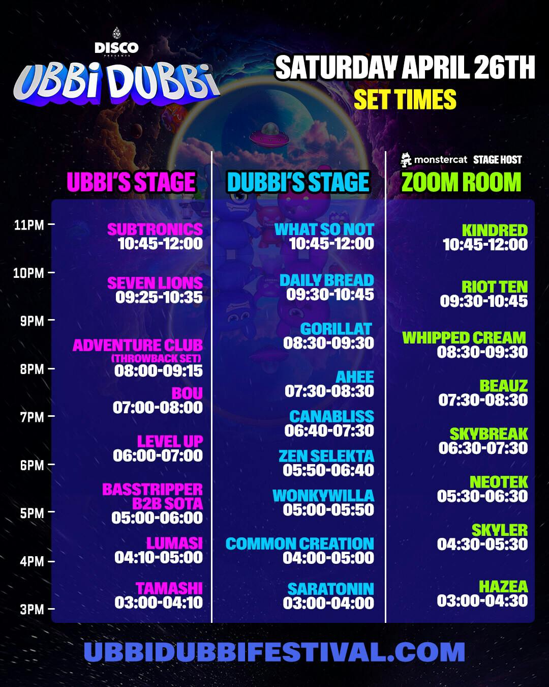 ubbi dubbi 2025 schedule saturday